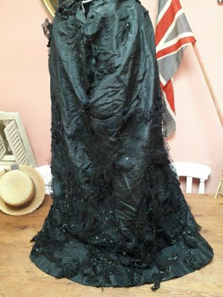 Antique victorian skirt black taffeta sequin tulle vintage fabric 7