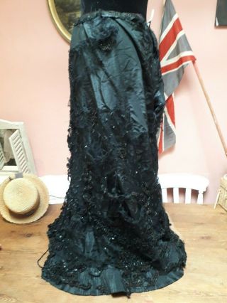 Antique victorian skirt black taffeta sequin tulle vintage fabric 8
