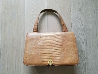 Palizzio Lizard Vtg Mid Century Modern Handbag Purse Light Brown Leather