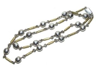 Vtg Taxco Unisex Sterling Oval Ball Bead Brass Tube Cylinder Link Necklace 29 "