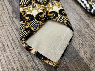 Vintage Early 90’s GIANNI VERSACE Silk Tie Baroque Medusa Head Black Gold Check 4