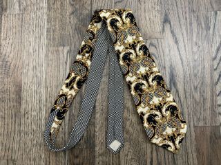 Vintage Early 90’s GIANNI VERSACE Silk Tie Baroque Medusa Head Black Gold Check 6
