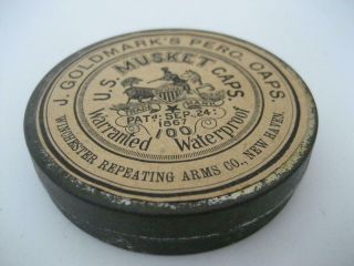 Rare Civil War Era Rifle Musket Tin Of Caps Winchester Repeating Arms Haven