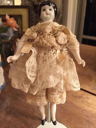 Antique French Porcelain Doll French Lace Ribbon 2