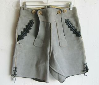 Vtg Bergfreund Lederhosen German Gray Leather Oktoberfest Short Pants Size 42
