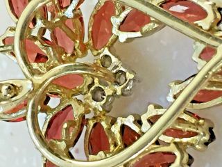 AWESOME Red Garnet & Diamonds 14Kt Gold Cluster necklace Pendant Vintage 2