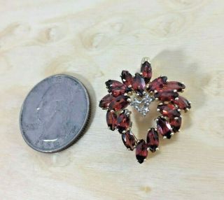 AWESOME Red Garnet & Diamonds 14Kt Gold Cluster necklace Pendant Vintage 3