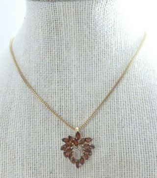 AWESOME Red Garnet & Diamonds 14Kt Gold Cluster necklace Pendant Vintage 5