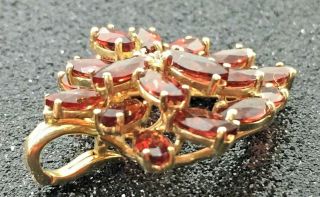 AWESOME Red Garnet & Diamonds 14Kt Gold Cluster necklace Pendant Vintage 6