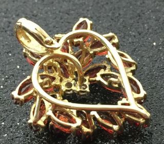 AWESOME Red Garnet & Diamonds 14Kt Gold Cluster necklace Pendant Vintage 7