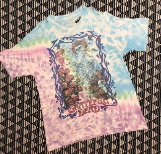 Vintage Grateful Dead Concert Band Tour T Shirt Tie Dye 1990 Xl 90s Roses Wagon