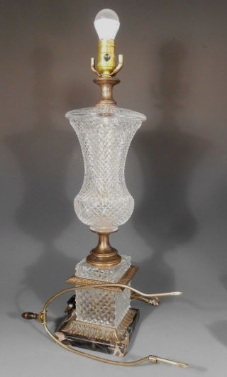 Crystal Urn Shape Table Lamp W/ Marble Base & Metal Mounts Ca.  20th Century