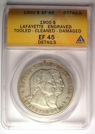 1900 Lafayette Silver Dollar $1 - Certified ANACS XF45 Details - Rare Coin 2