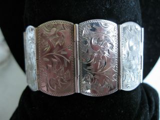 Vintage 950 Sterling Silver Etched Designed Heavy Bracelet,  Size 6.  75,  46.  42g