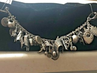 Vintage Sterling Silver Charm Bracelet 32 Charms 78 Grams Collector 