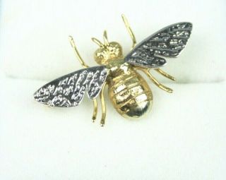 Vintage 375 9ct Yellow & White Gold Bumble Bee Insect Brooch London Hallmark