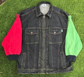 Vintage Cross Colours Black Denim Jacket Sweatshirt Sleeves Size 3 Large Hip Hop