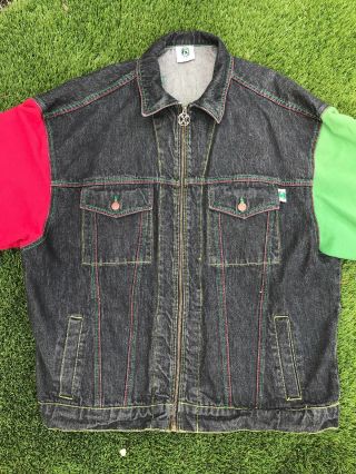 Vintage Cross Colours Black Denim Jacket Sweatshirt Sleeves Size 3 Large Hip Hop 2