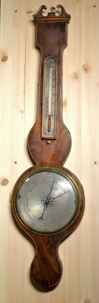 English Antique Banjo Wheel Barometer Thermometer Ca 1830 From Exeter