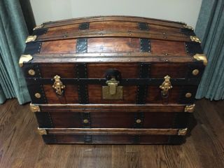 Antique Restored Camelback Steamer Trunk With Inside Tray