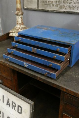 Vintage Industrial Metal Cabinet Blue with 4 Drawers Parts bin Drafting Map Etc 4