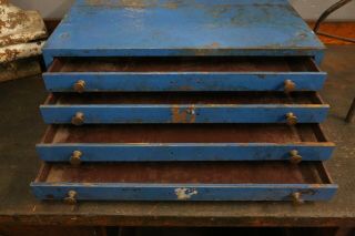 Vintage Industrial Metal Cabinet Blue with 4 Drawers Parts bin Drafting Map Etc 5