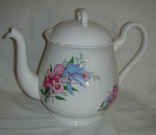 Vintage Shelley Large Tall Teapot With Pink And Blue Flowers Etc