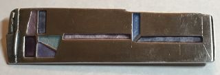 Vintage 1980’s Carly Wright Modernist Sterling Enamel Brooch Pin 2”x1/2”