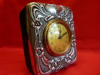 Art Nouveau 1906 Large Solid Silver Boudoir Or Mantle Clock.