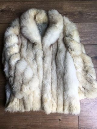 Vtg Boho Arctic Blue Grey White Pleated Fox Fur Cost Jacket 10 38 Chest