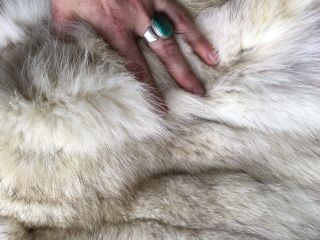 VTG Boho Arctic Blue Grey White Pleated Fox Fur Cost Jacket 10 38 Chest 2