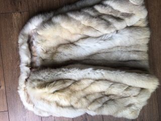 VTG Boho Arctic Blue Grey White Pleated Fox Fur Cost Jacket 10 38 Chest 7