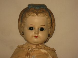 Antique 26 " Wax Over Paper Mache Head Doll With Molded Hair & Glass Eyes Mp27