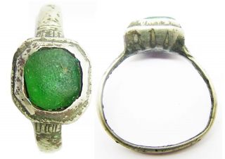 Excavated 16th - 17th Century Renaissance Silver & Emerald Paste Finger Ring