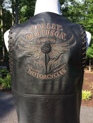 Rare Harley Davidson Black Leather Vest Southwestern Men 