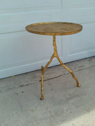 Vintage Mid Century Round Gold Gilt Side / End Table 3 Twig Tree Branch Legs