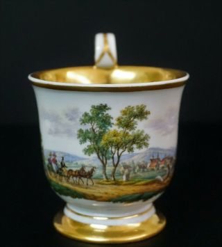 Rare 19th Century Meissen Hand Painted Scenic Porcelain Coffee Cup - A