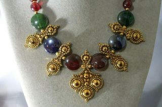 Vintage Jose Barrera For Avon Adriatic Necklace Gold Tone Glass Beads Etruscan