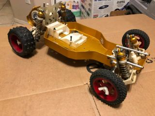 Vintage Team Associated Rc10 Gold Pan Aluminum Chassis W/ 6 Gear Transmission