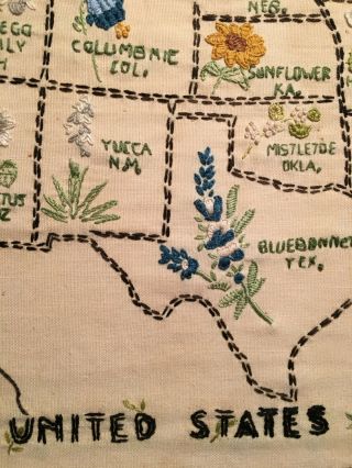 Vintage USA 48 State Flower Map Embroidered Sampler. 4