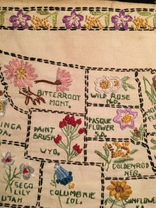 Vintage USA 48 State Flower Map Embroidered Sampler. 5