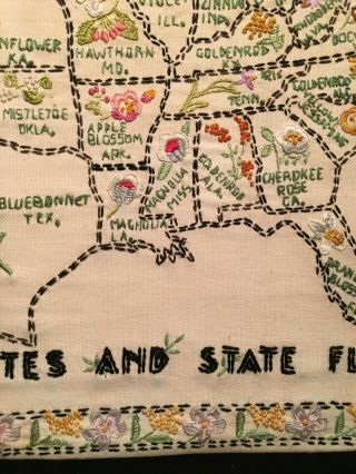 Vintage USA 48 State Flower Map Embroidered Sampler. 6