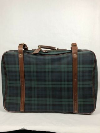 Vintage Polo Ralph Lauren Green Tartan Plaid Leather Luggage Suitcase Bag