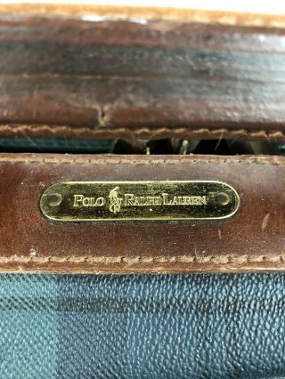 Vintage Polo RALPH LAUREN Green Tartan Plaid Leather Luggage Suitcase Bag 3