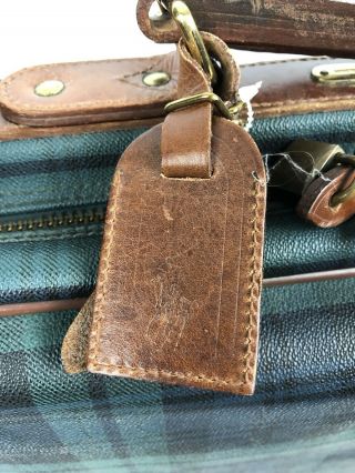 Vintage Polo RALPH LAUREN Green Tartan Plaid Leather Luggage Suitcase Bag 4
