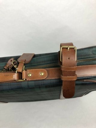 Vintage Polo RALPH LAUREN Green Tartan Plaid Leather Luggage Suitcase Bag 5