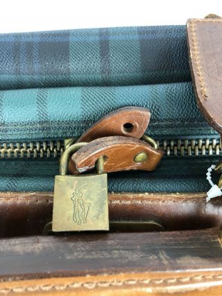 Vintage Polo RALPH LAUREN Green Tartan Plaid Leather Luggage Suitcase Bag 7