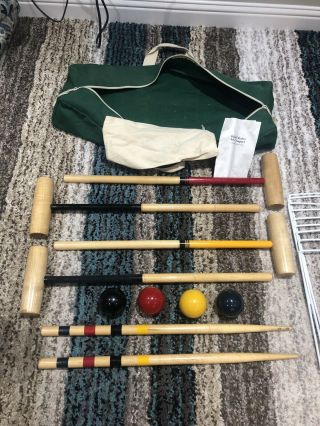 Vintage Paris Hardwood 4 Player Croquet Set W/canvas Bag Heavy Duty