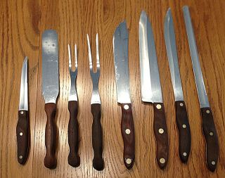 Vintage CUTCO 8 Piece Set with Knife Holders Brown Handles 22 23 24 25 26 27 28 2