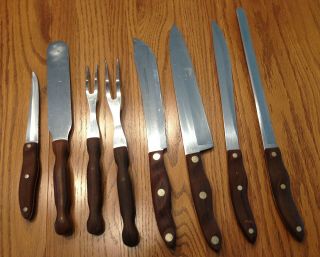 Vintage CUTCO 8 Piece Set with Knife Holders Brown Handles 22 23 24 25 26 27 28 3